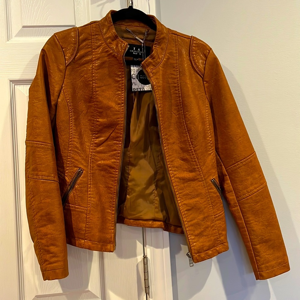 Vegan leather brown jacket